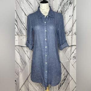 Scandal Italy Blue Linen Button Down Shirt Dress Size Small